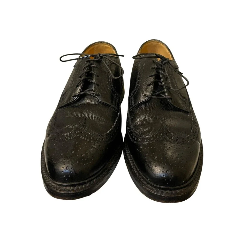 Vintage Florsheim Imperial Black Leather Wingtip Brogue Dress Shoes Size 9 USA